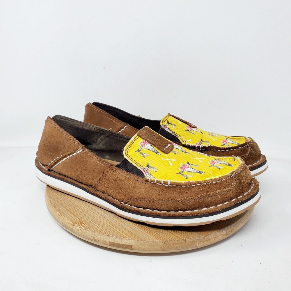 Ariat Cruiser Shoes Womens 8.5 Brown Yellow Steer Arrows Slip On Loafer Sneaker